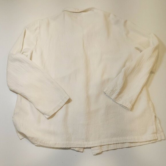 Jones New York Linen Blend Top Blouse Womans L Textured jacket Gauzy White beach - Picture 8 of 9